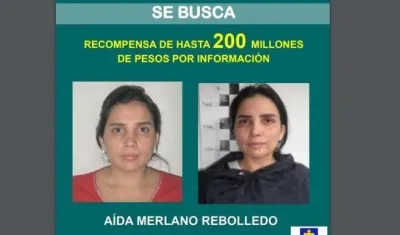 El cartel de las autoridades sobre Aida Merlano.