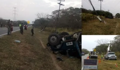 Accidente de vehículo contra poste ocasionó que varios corregimientos de Luruaco y Sabanalarga quedarán sin energía.
