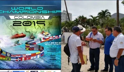 El presidente de la Federación Colombiana de Motonáutica, jueces generales de competencia y el director del Inred, ultiman detalles de la logística del evento.