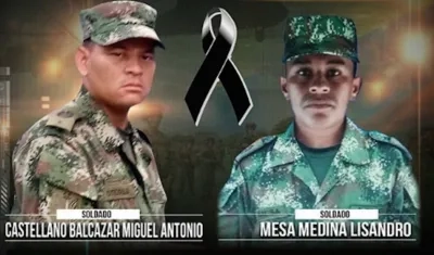 Soldados Miguel Antonio Castellano Balcázar y Lisandro Mesa Medina fallecidos en el campo minado en Guaviare.