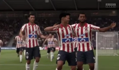 El personaje de Teófilo Gutiérrez celebra un gol en el simulador de fútbol FIFA 20. 
