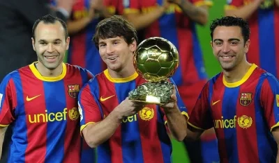 Andrés Iniesta, Lionel Messi y Xavi Hernández. 