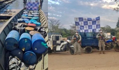 Galones de gasolina de contrabando incautados por la Armada Nacional. 