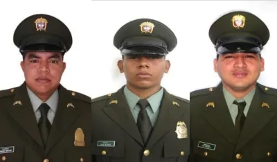 Los tres policías asesinados en la noche del sábado en Pailitas, Cesar. 