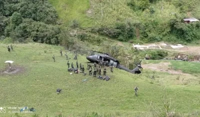Lugar donde aterrizó el helicóptero en Ituango.