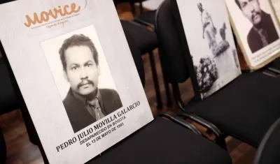Retrato e información de Pedro Julio Movilla, desaparecido en 1993 en Colombia.