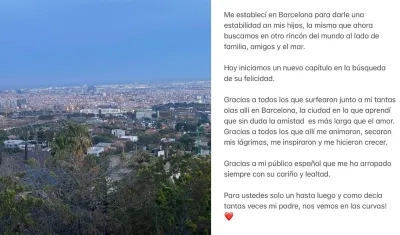 Shakira se despidió de Barcelona con un sentido mensaje.