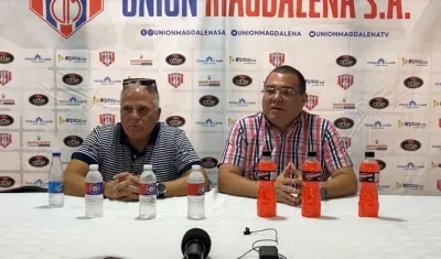 Claudio Rodrígiez en compañía del presidente del Unión Magdalena, Alberto Mario Garzón. 