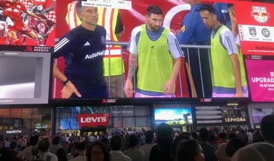 Promoción del partido de Lionel Messi en el Times Square en Nueva York.