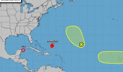 Círculo rojo que indica 'Ten' es donde se formó la nueva depresión tropical. 