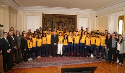 La delegación colombiana fue recibida en la Casa de Nariño por la ministra del Deporte Astrid Rodríguez. 