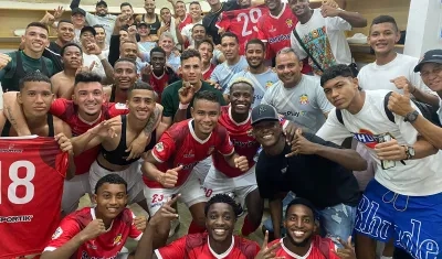 Jugadores del Barranquilla FC tras su victoria 2-1 sobre Orsomarso. 