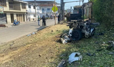 Miranda, Cauca, este viernes tras el atentado con carro bomba