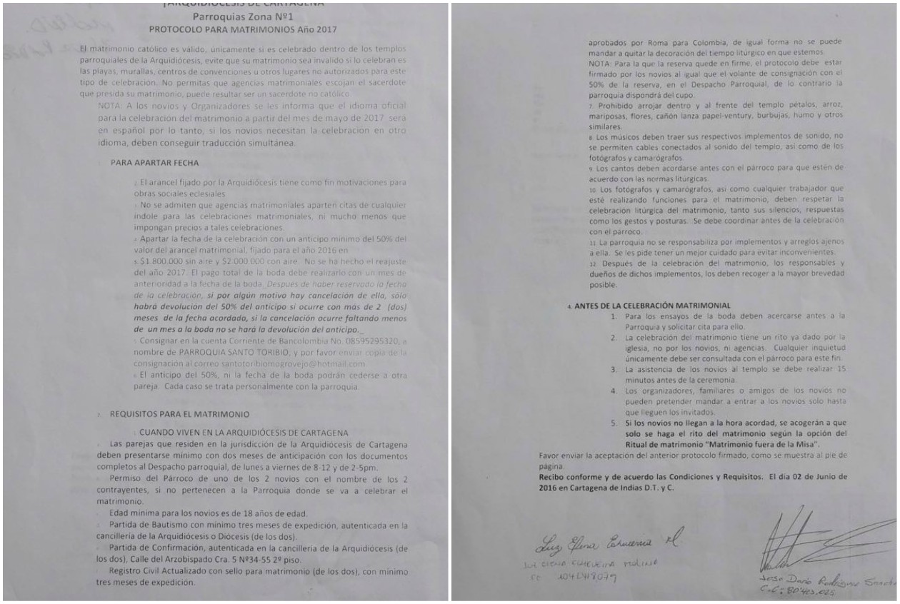 Factura de las flores para la boda que suministró el organizador Iván Álvarez.