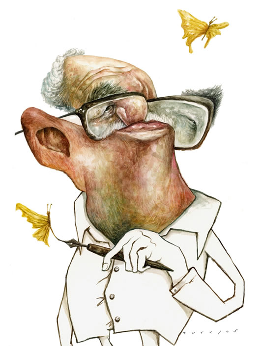 Caricatura del escritor colombiano Gabriel García Márquez, realizada por Omar Figueroa Turcios