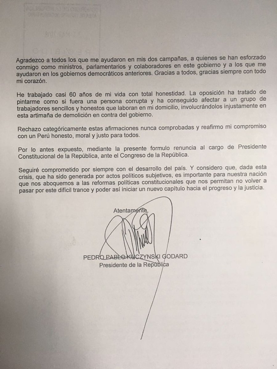 Segunda parte de la carta de Pedro Pablo Kuczynski al Congreso de Perú.