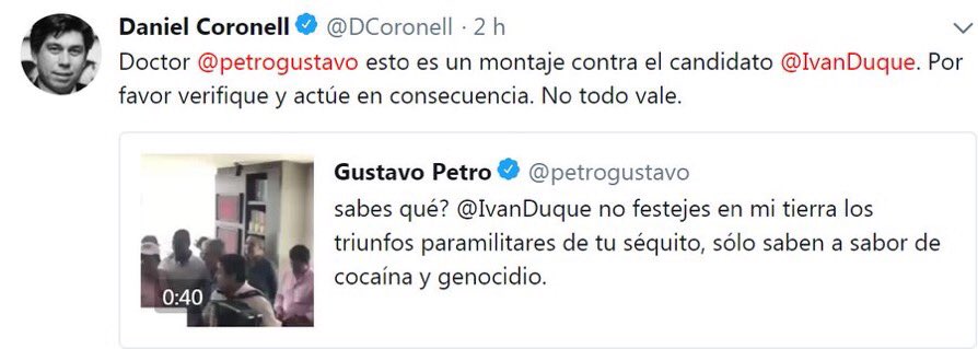 El tweet de Daniel Coronell hacia Gustavo Petro para que rectifique su error.