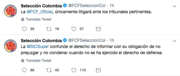 Tuit de la Federación Colombiana de Fútbol.