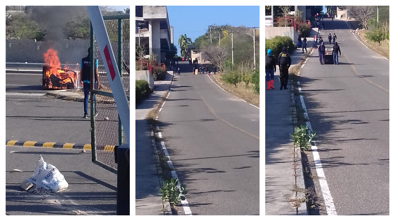 Los encapuchados llevando elementos para luego quemar y crear el caos.