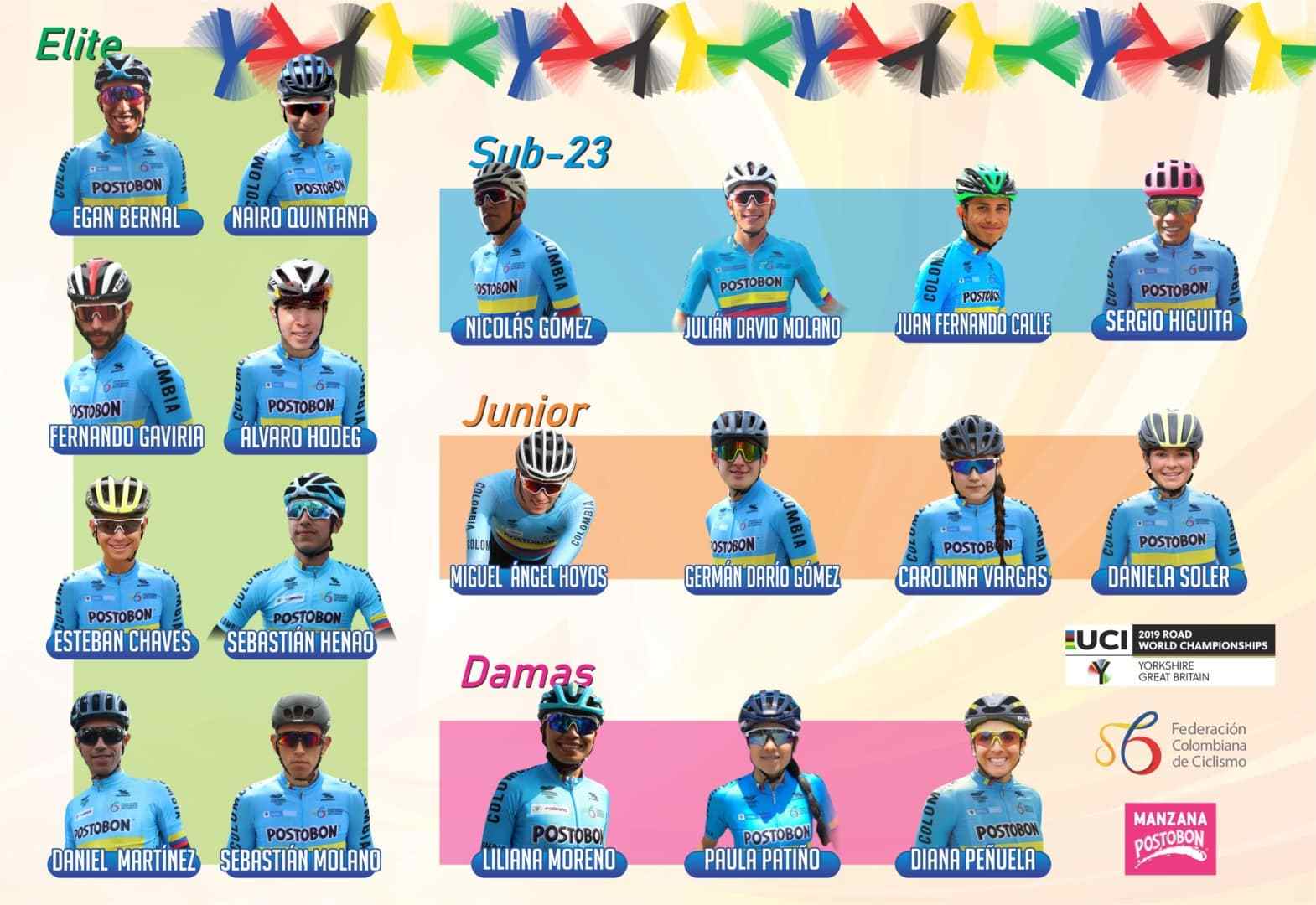 Convocados de Colombia al Mundial de ciclismo 2019. 