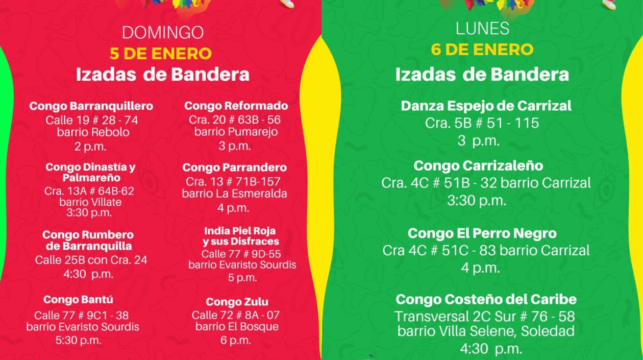 Programación de próximas izadas de bandera.