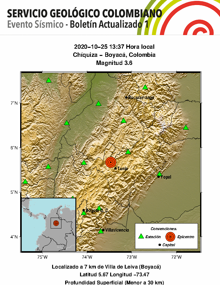 Mapa del sismo en Chíquiza, Boyacá.
