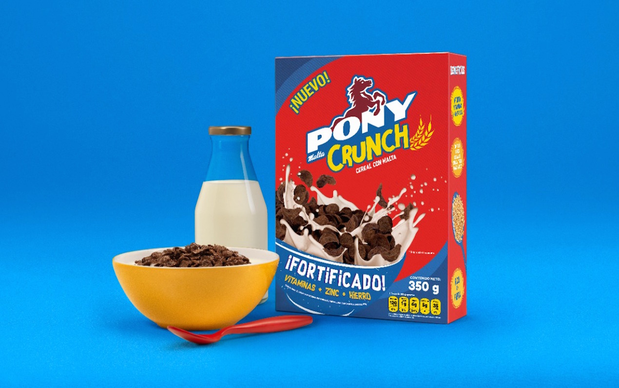 Pony Malta en cereal para el desayuno.