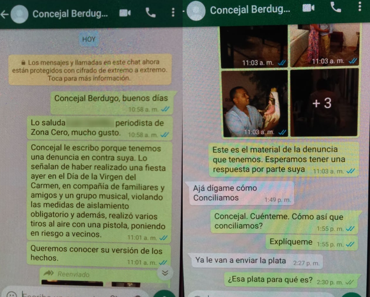 La conversación por Whatsapp que sostuvo Zona Cero con el Concejal Antonio Carlos Berdugo Ospino.