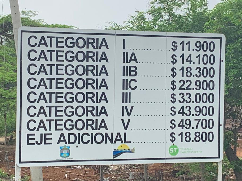 Tarifas del peaje de la vía Ciénaga-Barranquilla