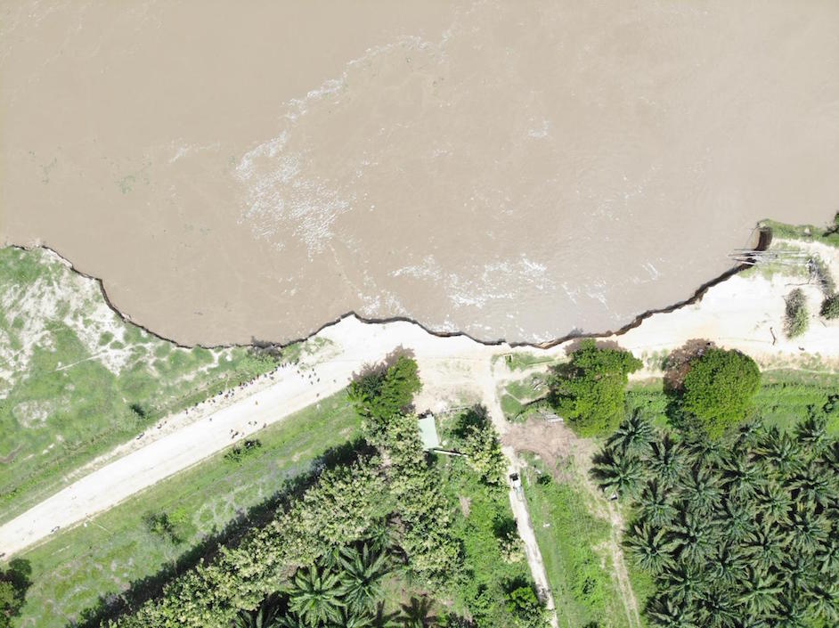 Vista aérea de los estragos de la erosión.