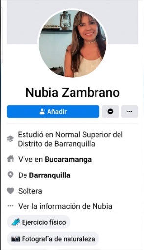 El perfil falso creado con la imagen de Dina Luz Pardo.