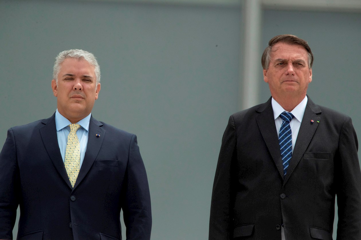 Presidentes de Colombia, Iván Duque, y de Brasil, Jair Bolsonaro, durante la visita oficial del mandatario colombiano.