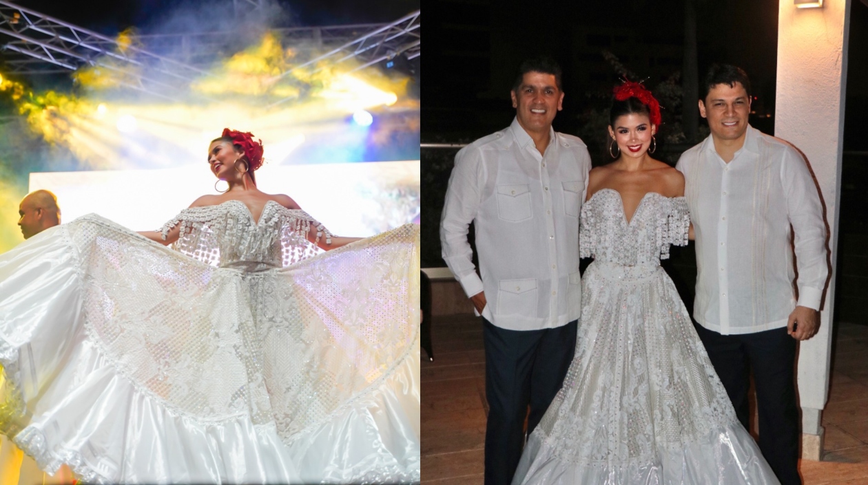 La Reina del Carnaval de Barranquilla 2021, Valeria Charris, junto a Eddy Herrera y el Embajador de Colombia en República Dominicana, Daniel Cabrales. 