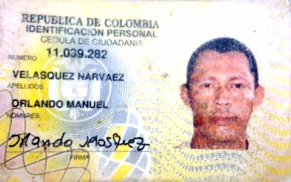 Documento de identidad del abatido en el operativo, Orlando Manuel Velázquez Narváez, alias 'Jhonatan'.
