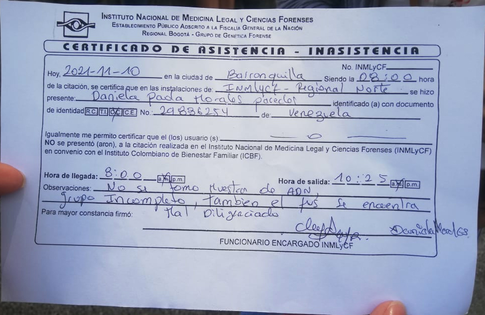 Certificado de asistencia e inasistencia a Medicina Legal