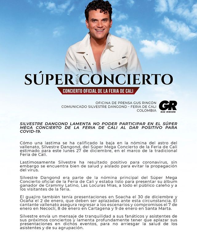 Feria de Cali confirma que Silvestre Dangond no estará en concierto al dar positivo Para Covid-19
