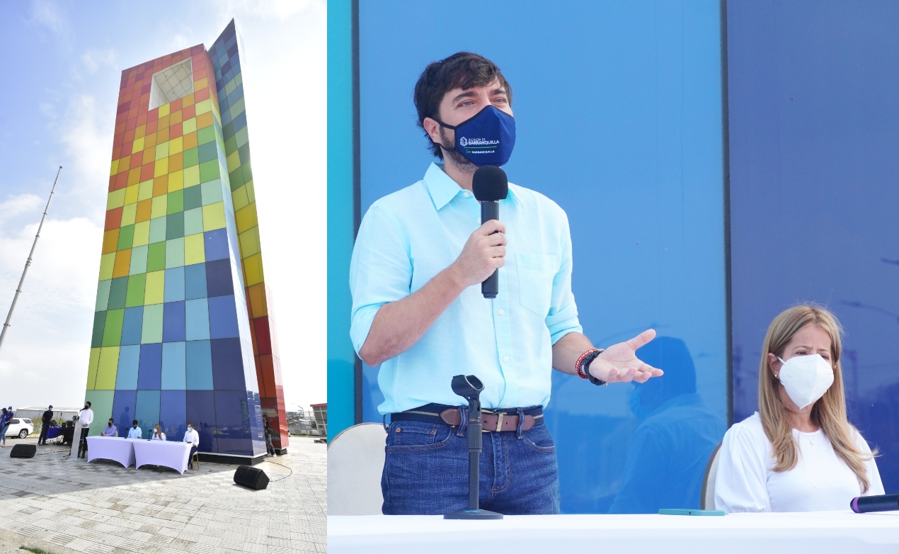 Al pie del monumento Ventana al Mundo, el alcalde Jaime Pumarejo y la gobernadora Elsa Noguera, oraron junto con los pastores Pablo Mendoza y Harold Beltrán..