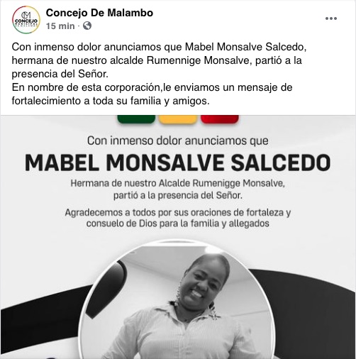 Mensaje luctuoso del Concejo de Malambo.