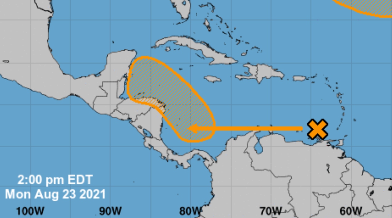 Trayectoria de la onda tropical y que se convertiría en tormenta tropical en el Mar Caribe Colombiano. 