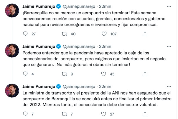 Los reclamos del Alcalde Jaime Pumarejo.