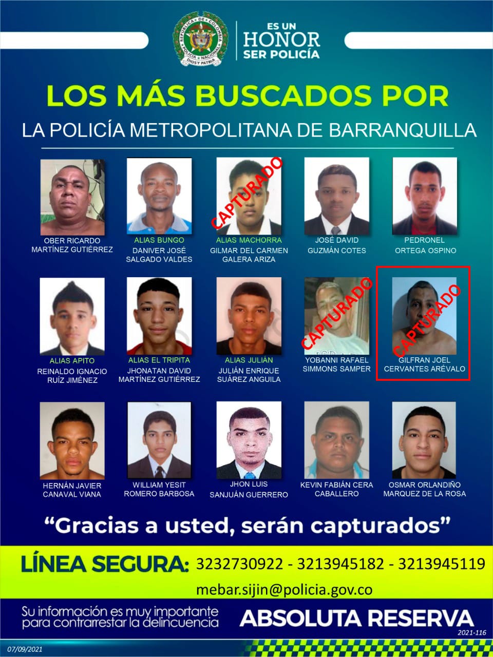 Ober Ricardo Martínez Gutiérrez encabeza la lista del cartel de los más buscados en Barranquilla. 