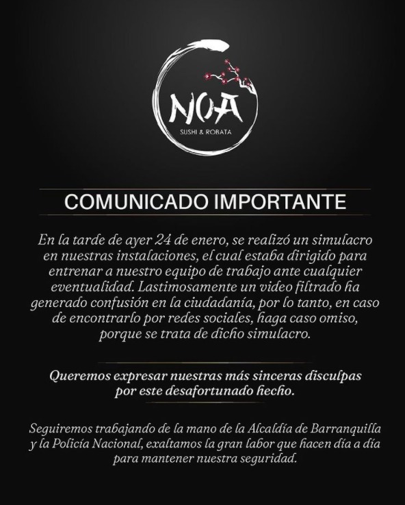 Comunicado de Noa Sushi & Robata
