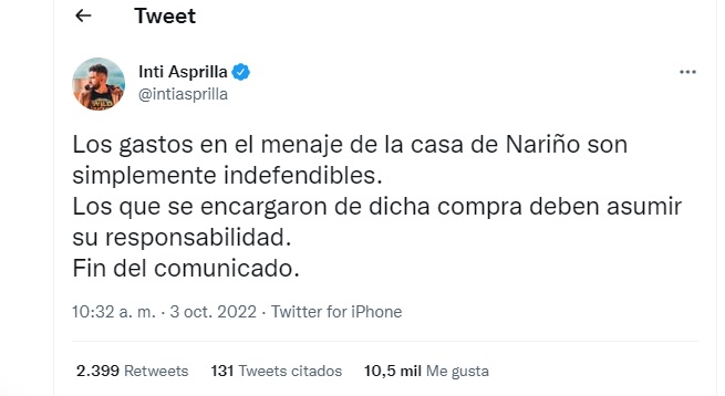 El senador Inti Asprilla también opinó.