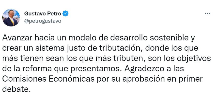 Tweet del Presidente Gustavo Petro.