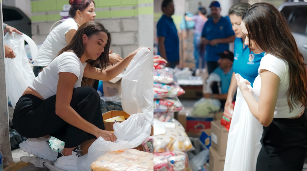 Natalia De Castro en la entrega de ayudas humanitarias para familias damnificadas por ola invernal. 