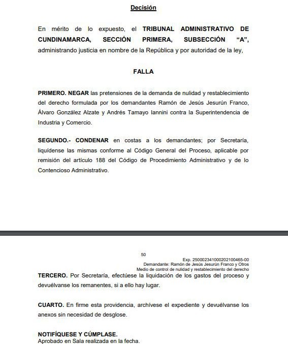 Fallo del Tribunal Administrativo de Cundinamarca.