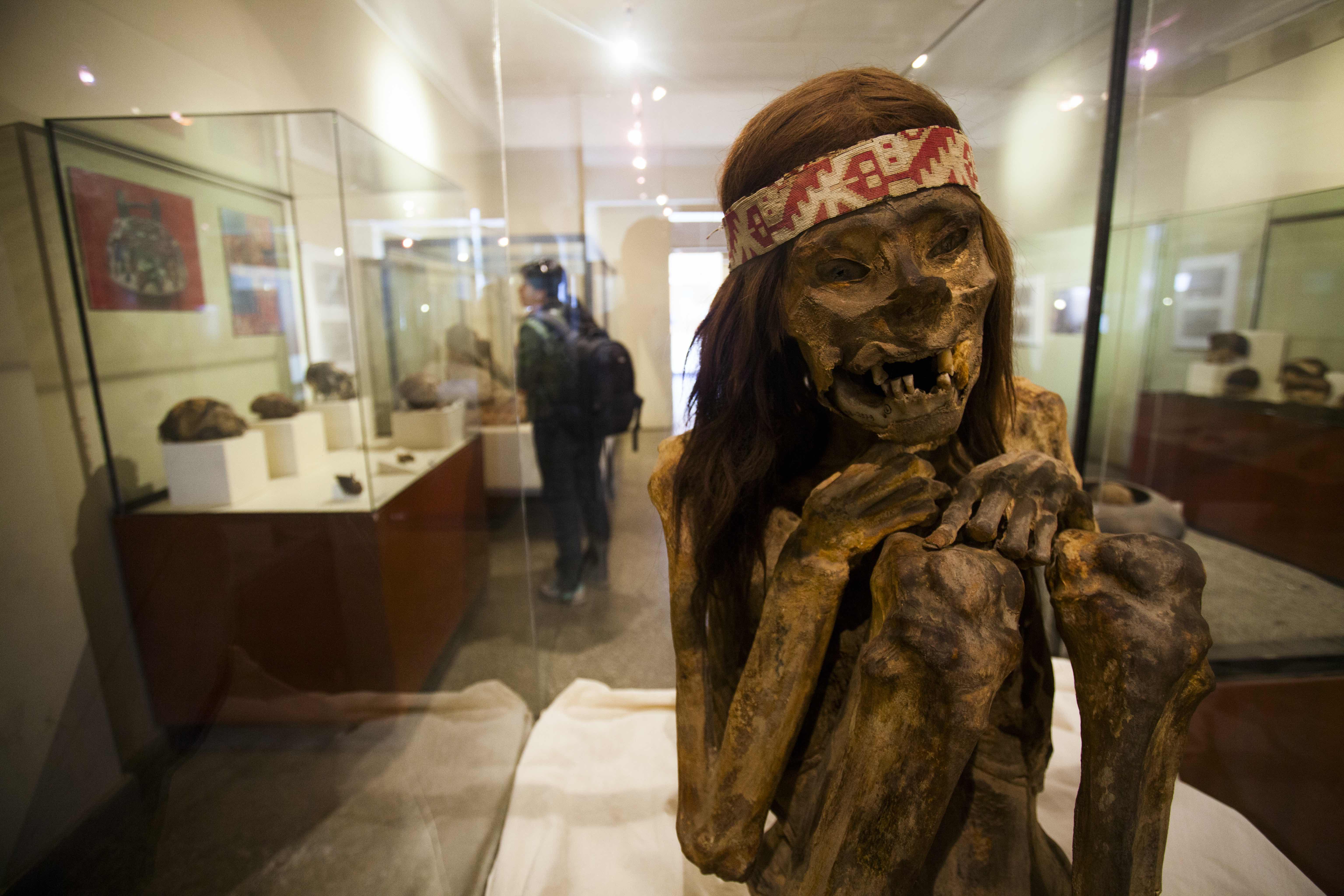 Momia de la cultura Nazca en el Museo regional Adolfo Bérmudez.