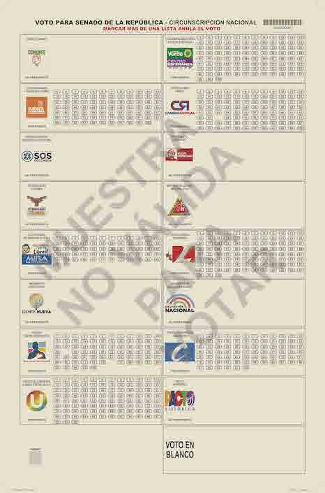 Tarjetón a Senado por circunscripción nacional.