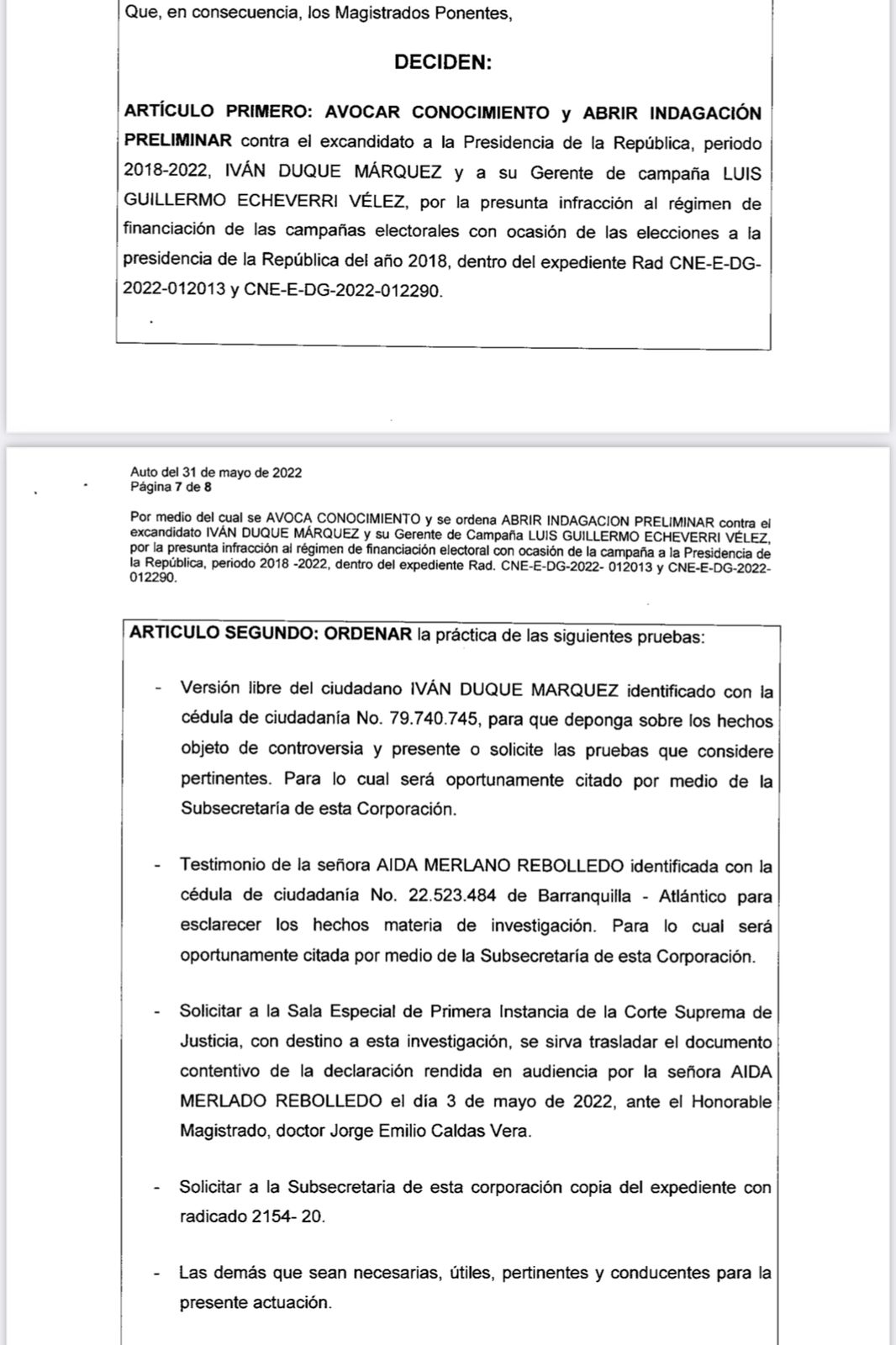 Aparte del documento del CNE.