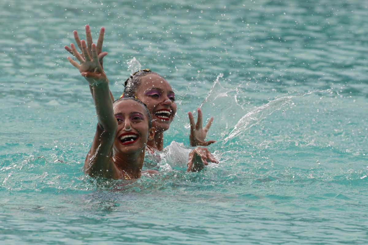 La prueba natación artística dueto XIX Juegos Bolivarianos en Valledupar.